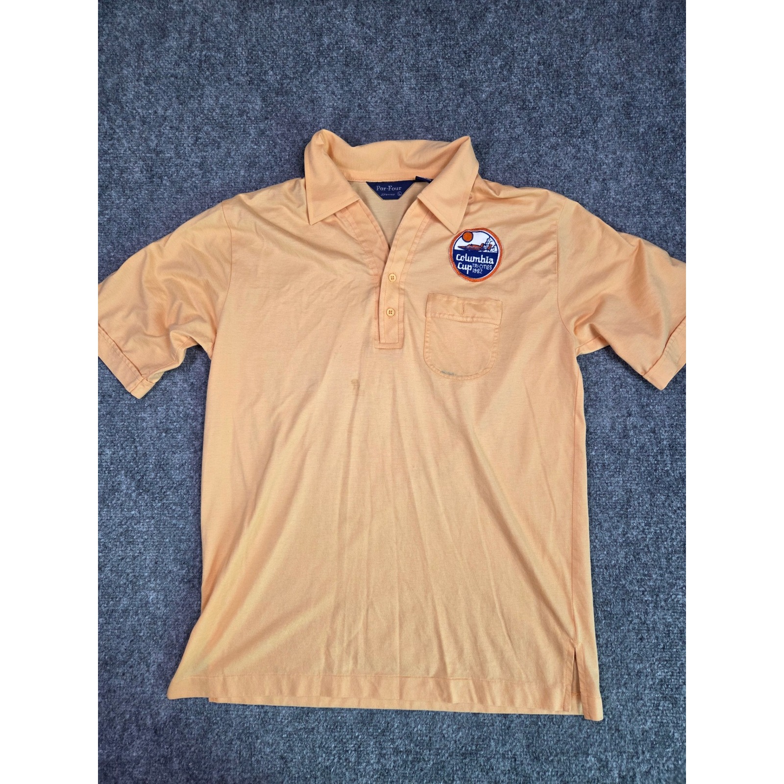 Vintage 1982 Columbia Cup TriCities ParFour Polo Shirt Mens Large Orange